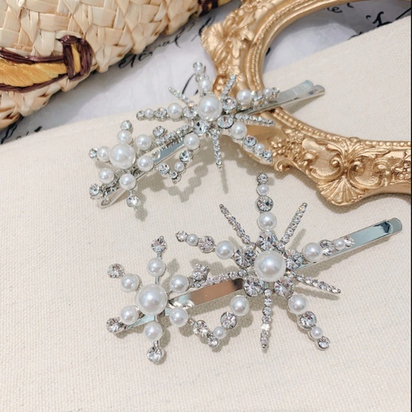 Accessories Rhinestone Pearl Snowflake Hair Pin Poshmark